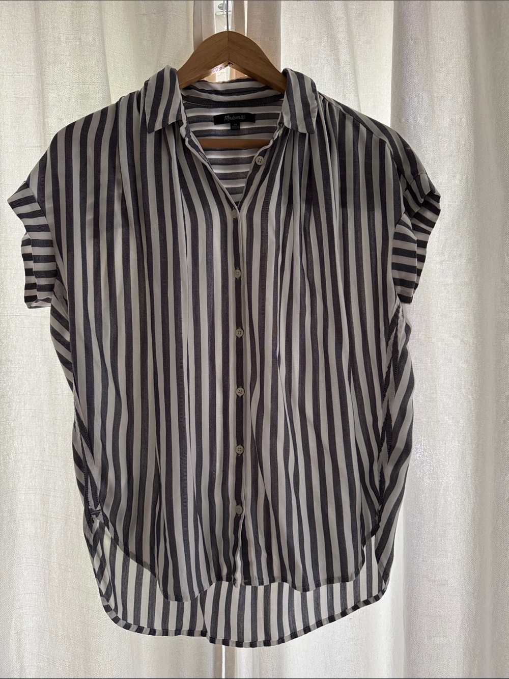 Madewell Navy and White Vertical Stripe Button-Down Shirt